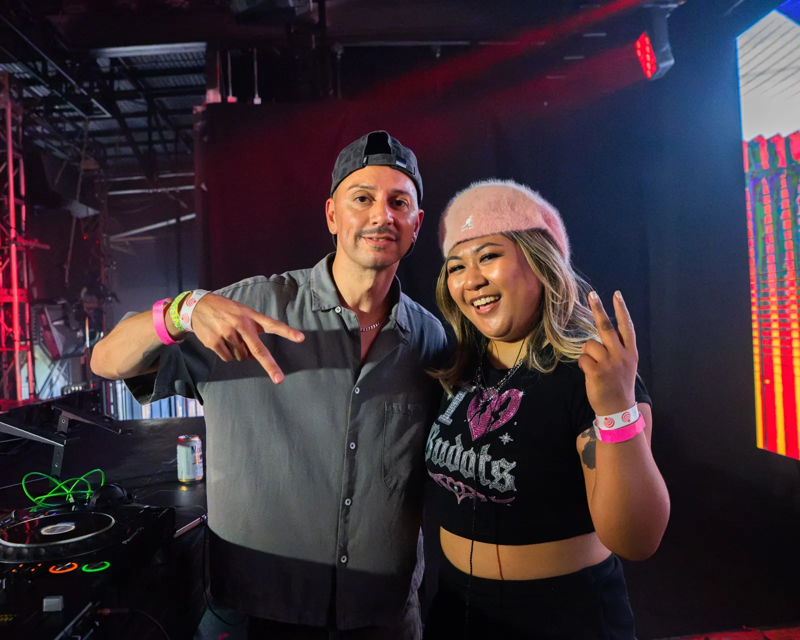 DJ Trixy with a fellow DJ backstage at R&B and Ribs